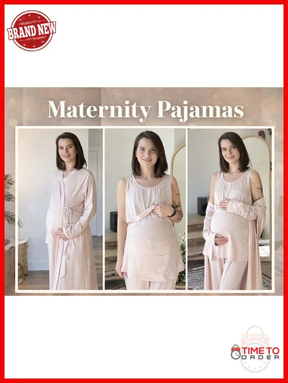 Maternity Nursing Pajama Set - 3 Piece with Robe, Tank, and Pants